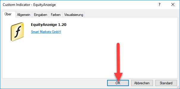 MT4 Indikator einstellen und mit OK bestätigen
